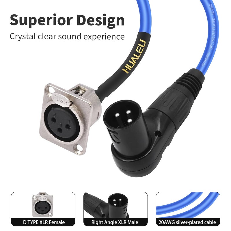HUALEU كابل XLR ذكر 3 دبابيس بزاوية 2 قدم، لوحة توصيل XLR أنثى إلى ذكر من نوع D، كابل صوت متوازن صندوق أرضي - بدون لحام لتركيبات الصوت الاحترافية - موصل نحاسي مطلي بالفضة 20AWG - عبوة من 2 - Image 3